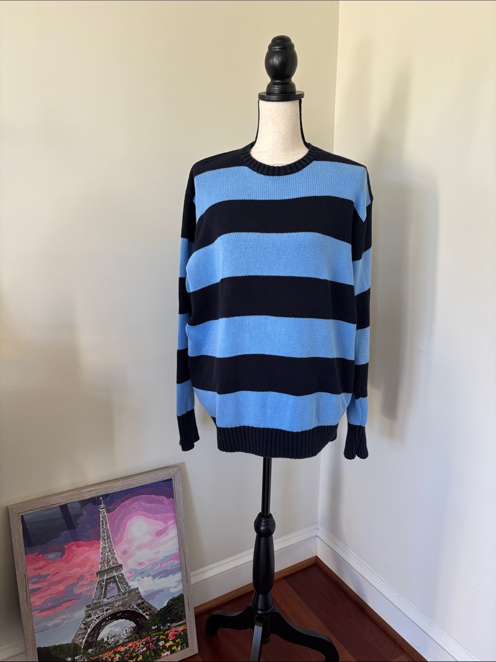 Brandy Melville Women’s Oversized Crewneck Sweater in Blue Stripes